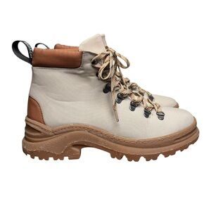Alice + Whittles Cream & Tan Lace-Up Chunky Women's Combat Boots Size EUR 38